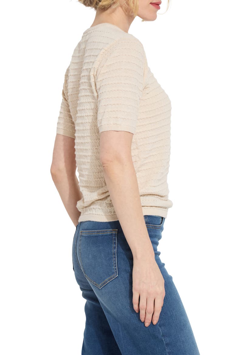 Smocked Short Sleeve Sweater, Alternate, color, PANNA COTTA