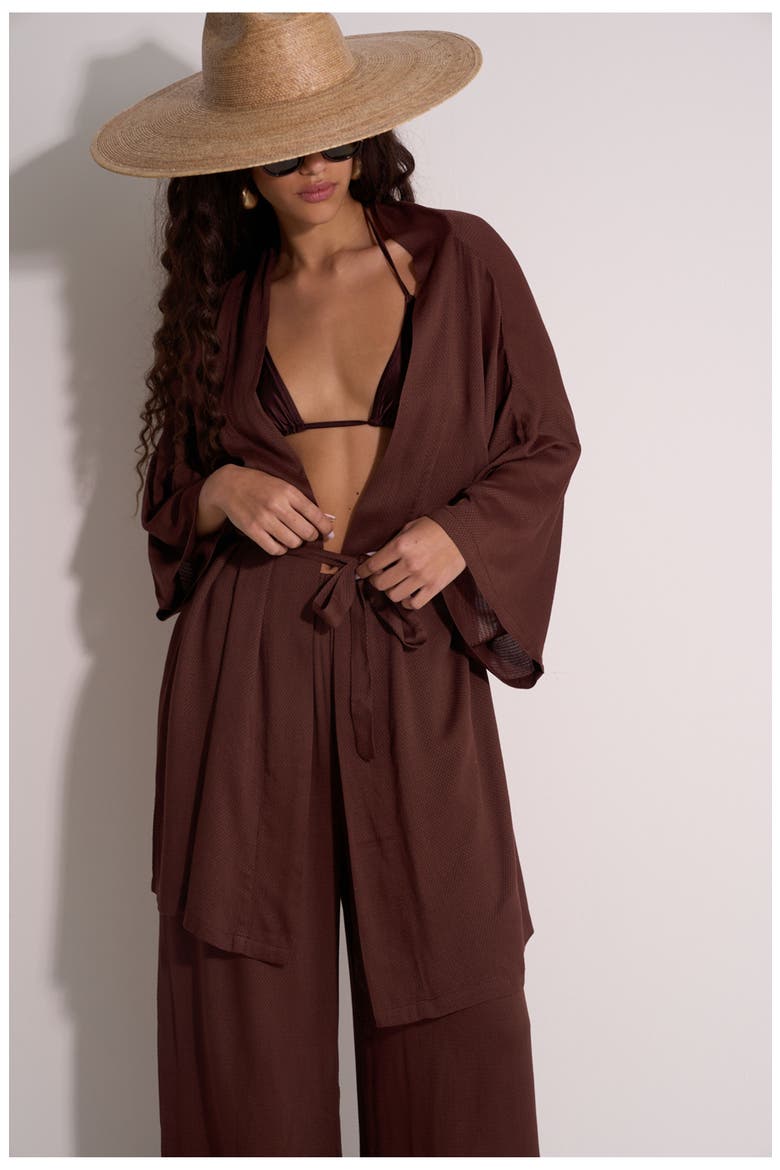Satin Shore Robe Cover-Up, Alternate, color, Dark-Brown