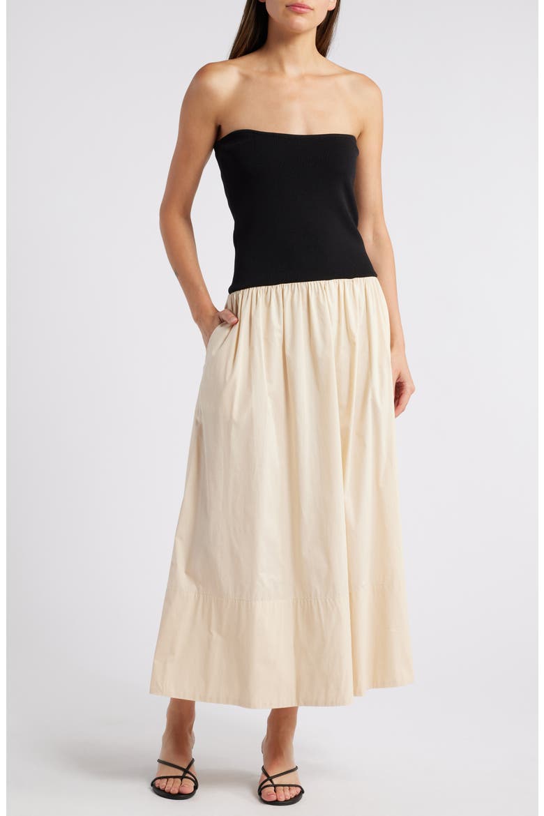 Mavo Strapless Midi Dress, Main, color, PEPPER AND SALT