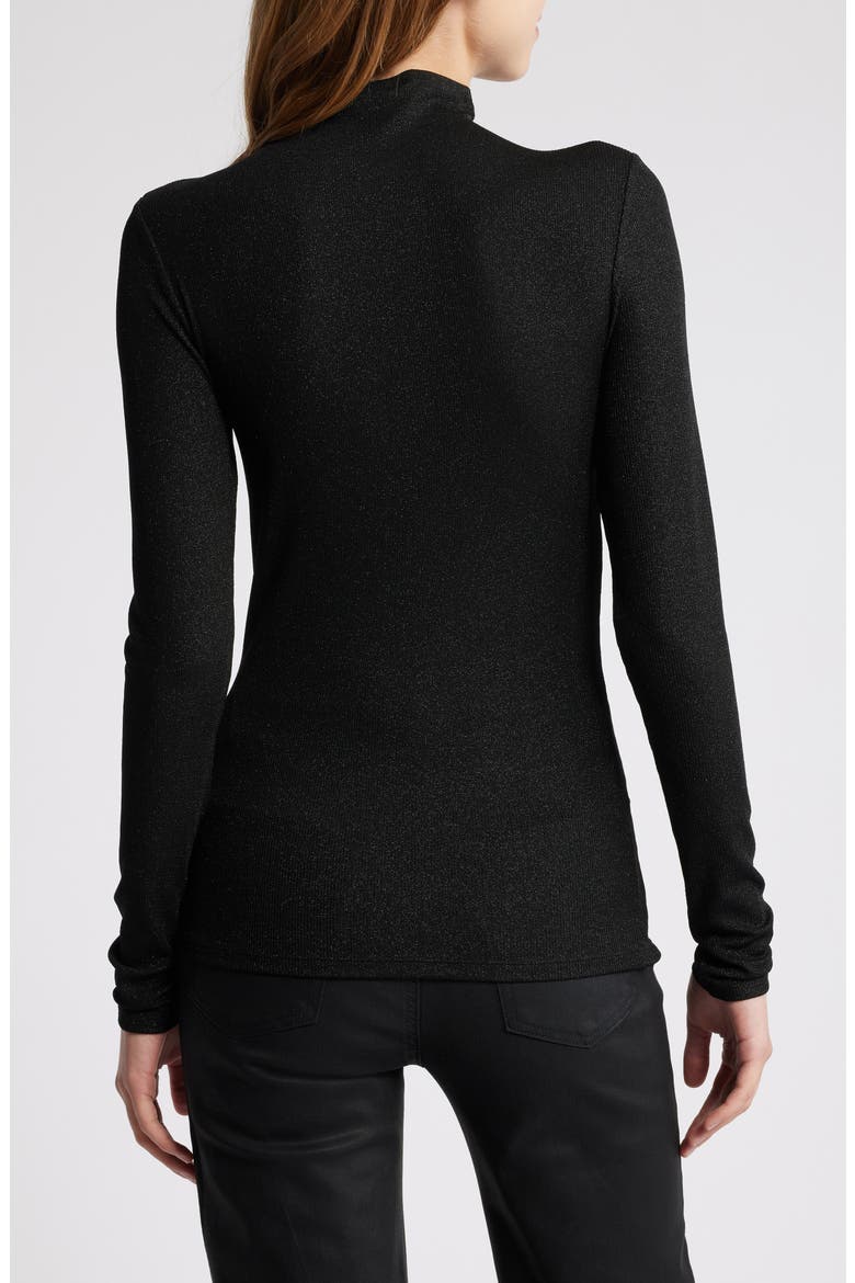 Metallic Funnel Neck Top, Alternate, color, BLACK