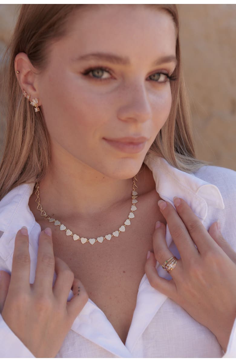 Mazin Jewels Pave Heart Charm Necklace, Alternate, color, Silver