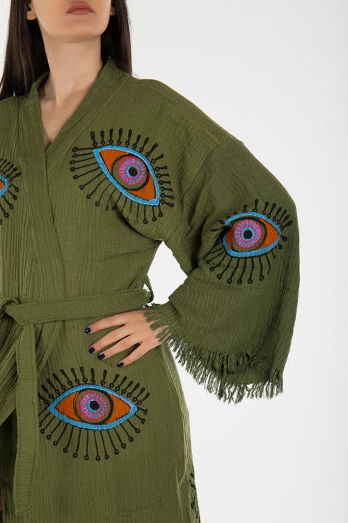 Forever & Always Shoes Aria Evil Eye Handmade Cotton Kimono In Green