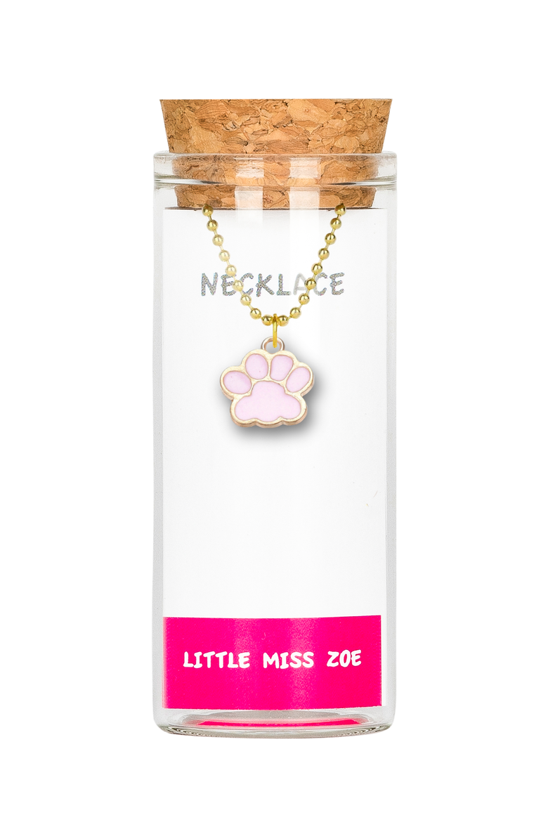 Paw Charm Necklace in Gift Bottle, Main, color, Pink