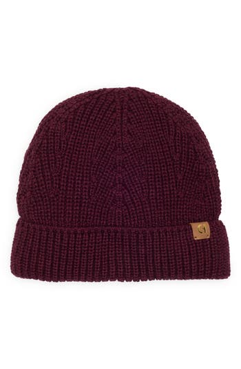 Cole Haan Ribbed Cuffed Beanie In Burgundy