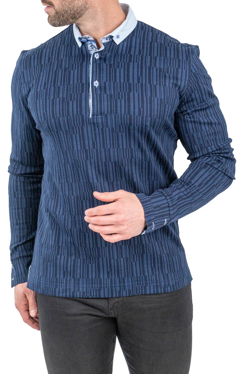 Maceoo Newton Scribbles Long Sleeve Cotton Polo, Main, color, 