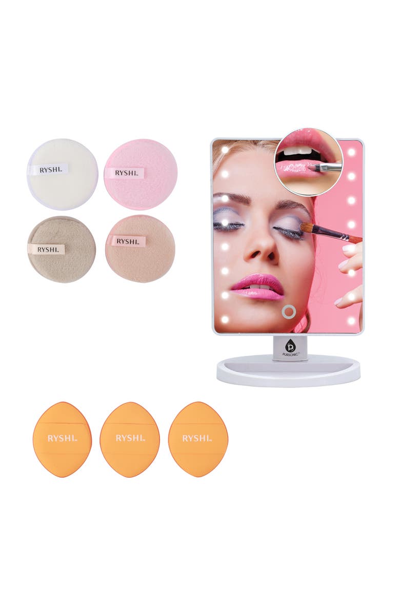 PURSONIC Reusable Makeup Remover Cloths, Finger Beauty Blenders & LED Vanity Mirror, Main, color, Multicolor