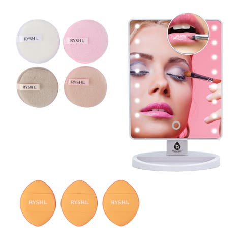 Reusable Makeup Remover Cloths, Finger Beauty Blenders & LED Vanity Mirror