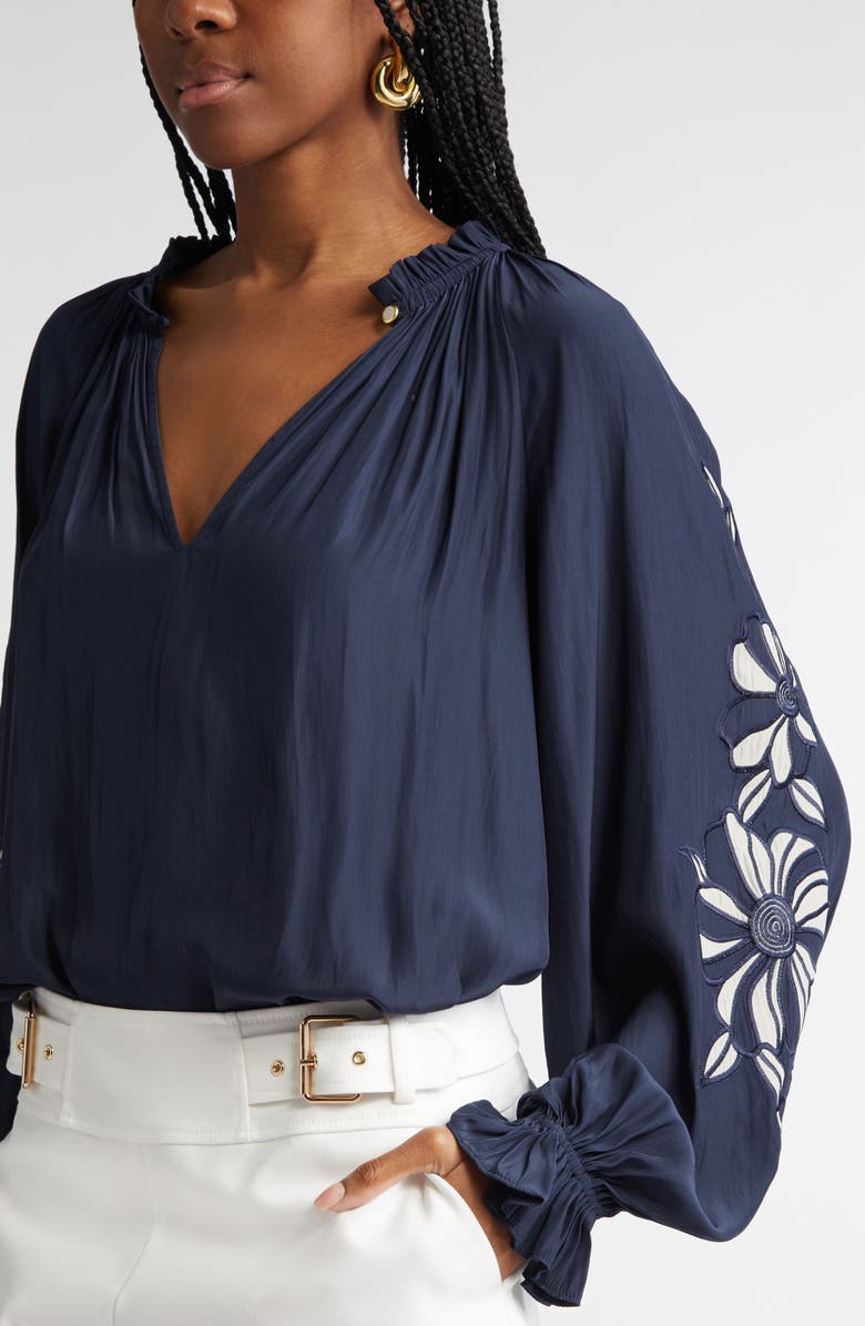 Ramy Brook Nelida Embroidered Top, Alternate, color, Navy