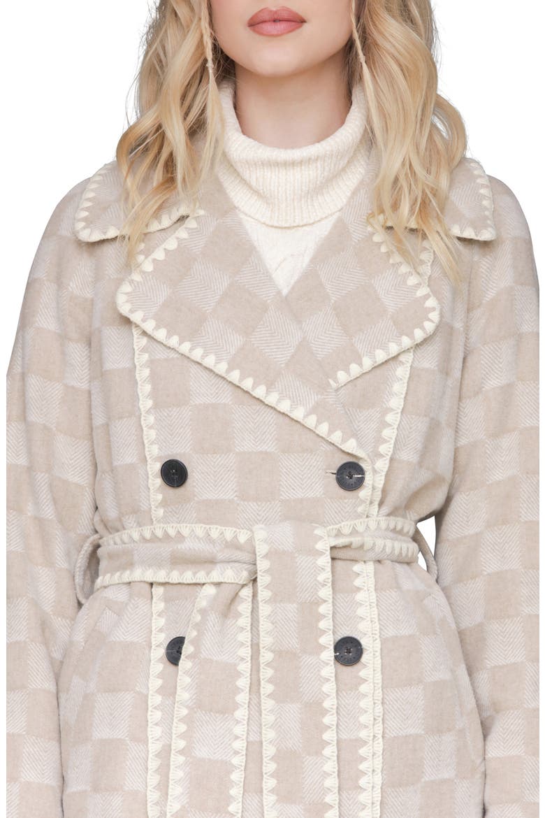 Wool Blend Checkered Blanket Stitch Coat, Alternate, color, SAND CHECK