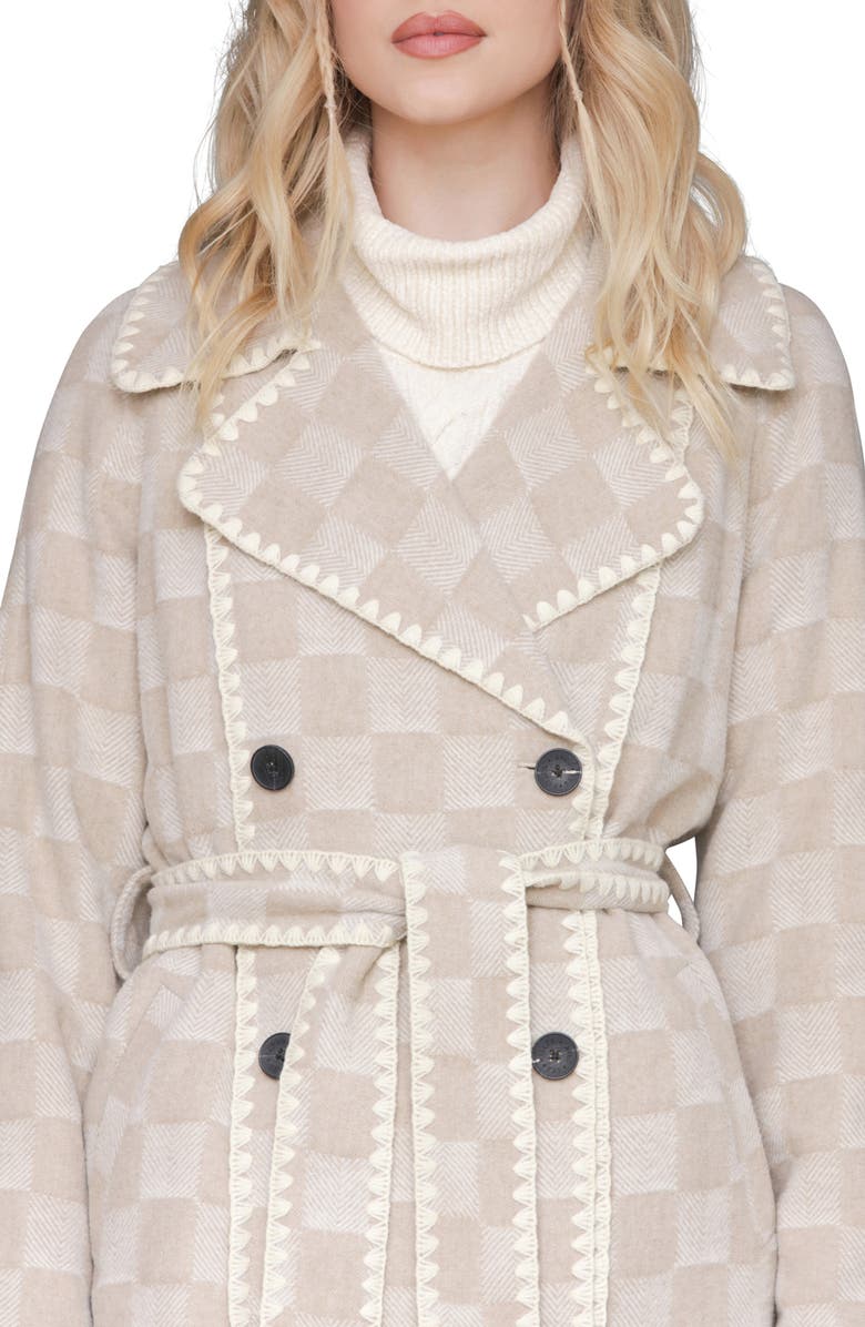 Avec Les Filles Wool Blend Checkered Blanket Stitch Coat, Alternate, color, Sand Check