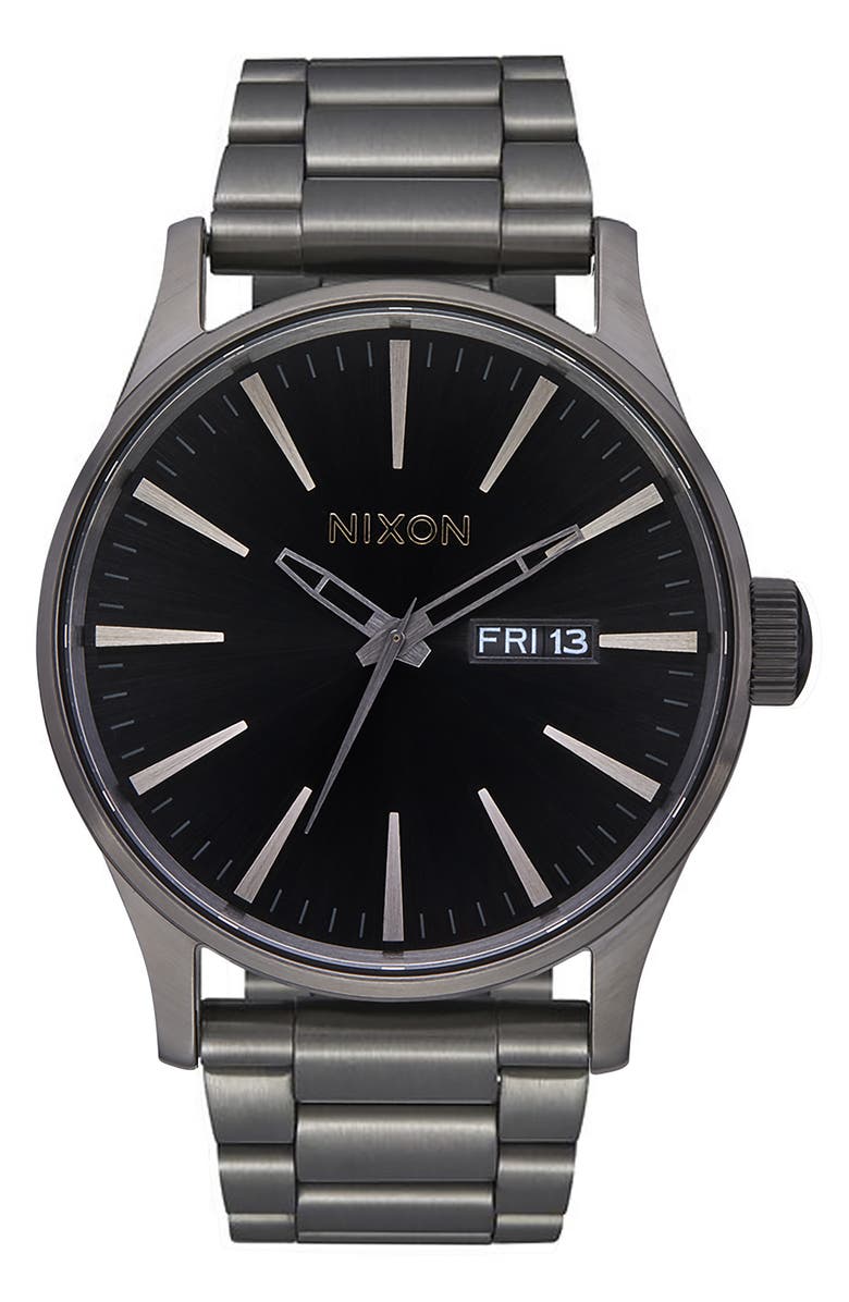 Nixon Sentry Bracelet Watch, 42mm, Main, color, Gunmetal / Black Sunray