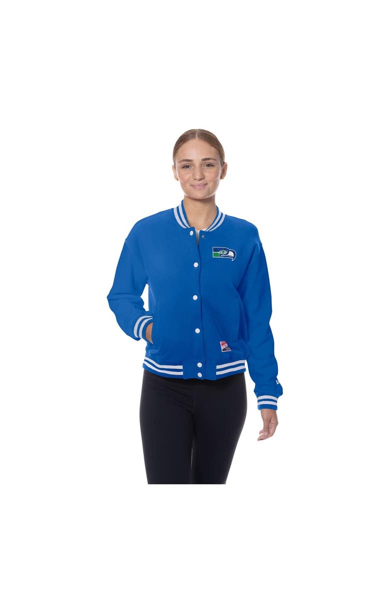 New Era Women's New Era  Royal Seattle Seahawks Throwback Fleece Full-Snap Jacket, Alternate, color, Royal