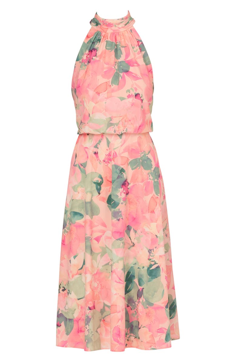 Adrianna Papell Floral Mock Neck Chiffon Cocktail Midi Dress, Alternate, color,