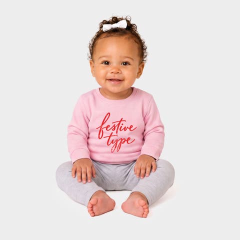 Festive Type Cursive Crew Fleece Sweatshirt Baby