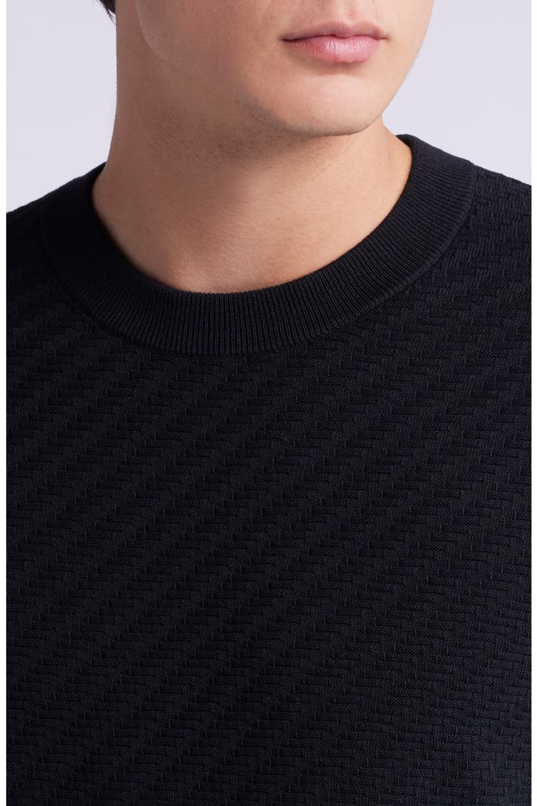 Riviera Textured Cotton Blend Crewneck Sweater, Alternate, color, BLACK