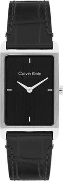 Calvin Klein Dapper Rectangular Leather Strap Watch, 24mm