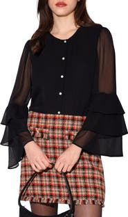 Walter Baker Dua Ruffle Long Sleeve Button-Up Top