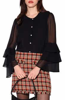 Walter Baker Dua Ruffle Long Sleeve Button-Up Top