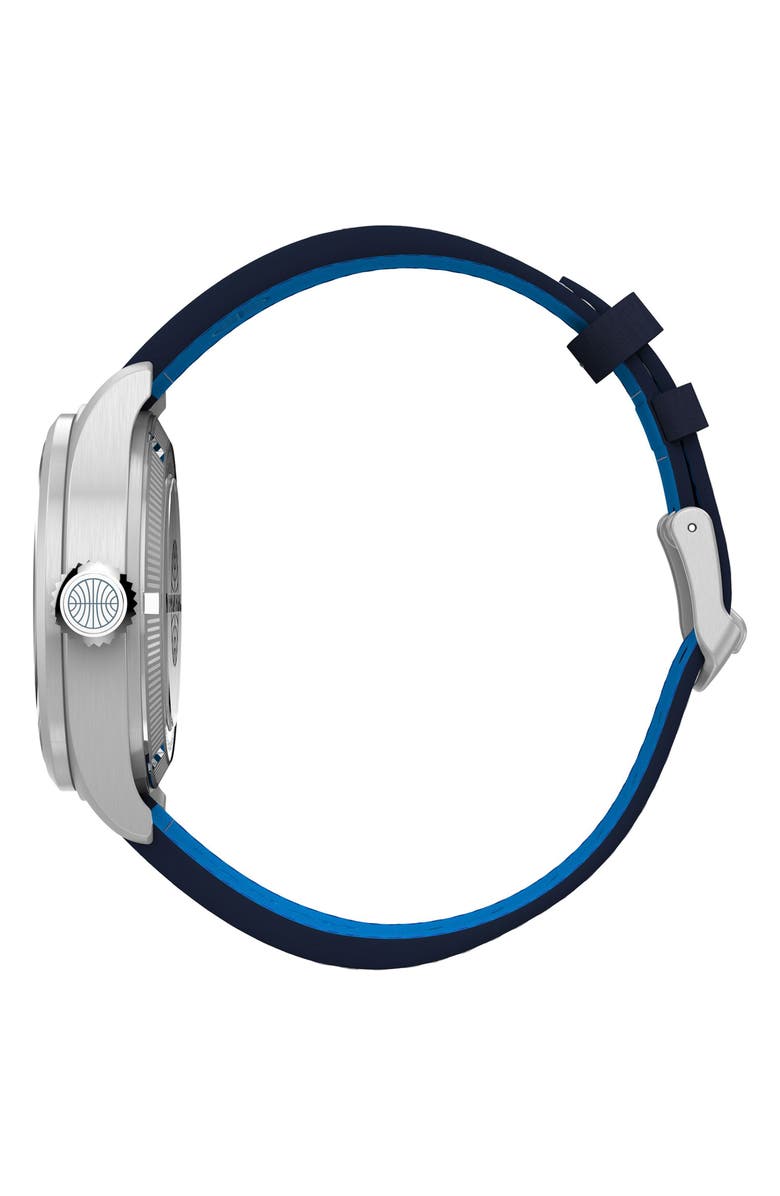 Timex<sup>®</sup> x Pan Am<sup>®</sup> Waterbury Ace Automatic Leather Strap Watch, 41mm, Alternate, color, Blue