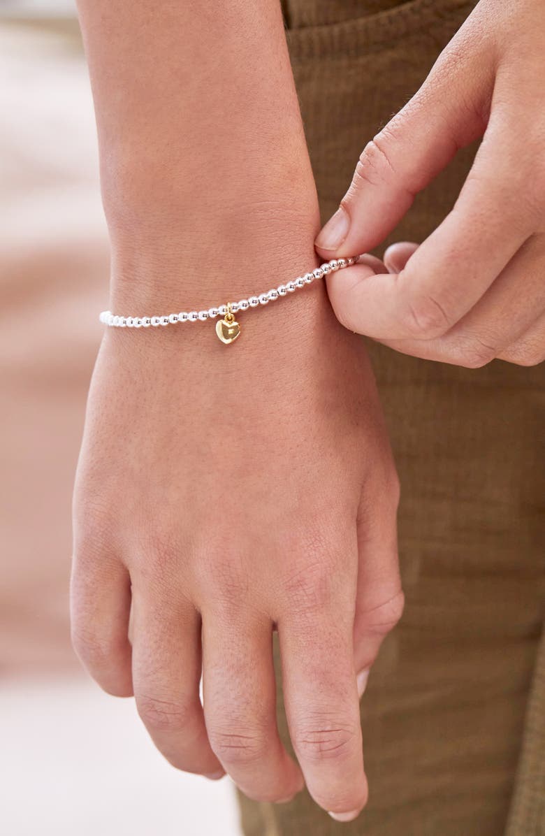 Estella Bartlett Puffed Heart Sienna Beaded Stretch Bracelet, Alternate, color, Gold And Silver