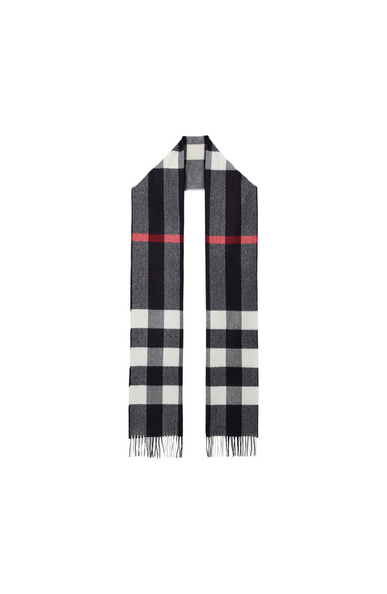 Burberry Check Cashmere Scarf, Alternate, color, Navy