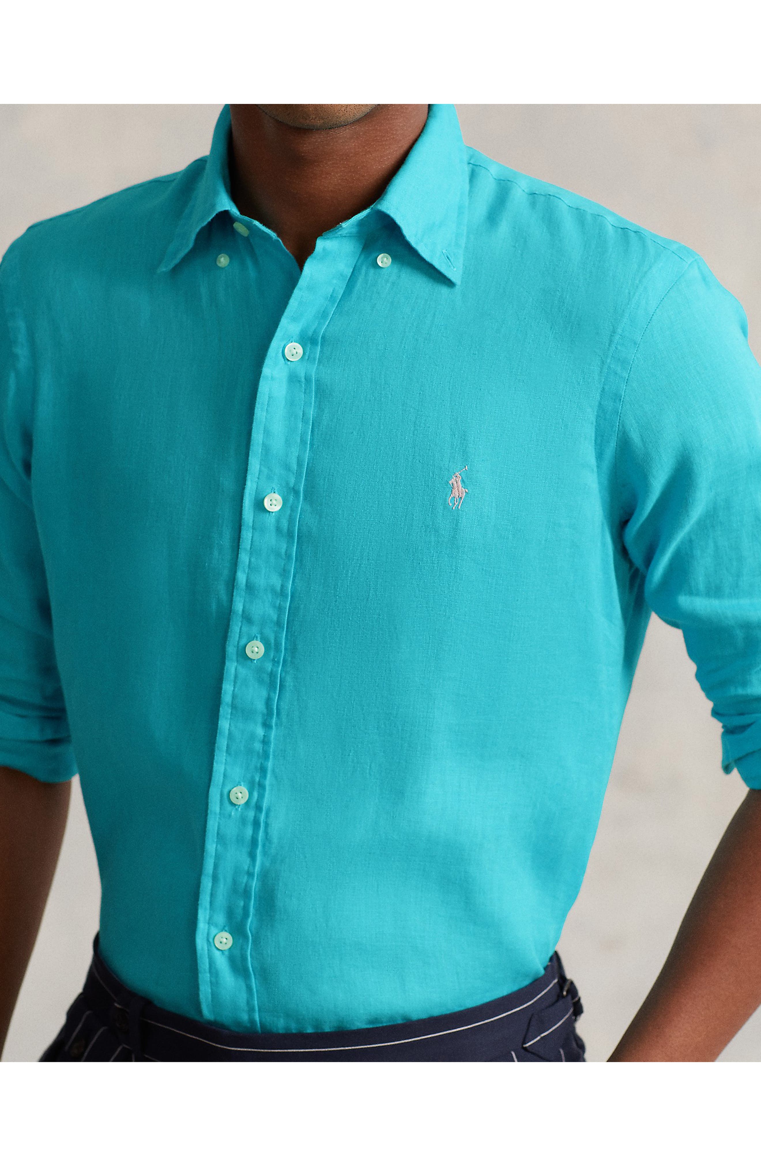 Solid Linen Button-Down Shirt - image 2