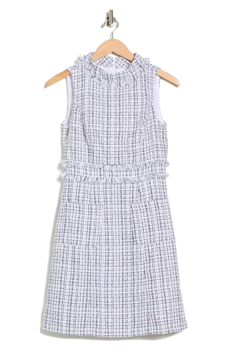 Eliza J Roll Neck A-Line Tweed Dress, Alternate, color, White Black