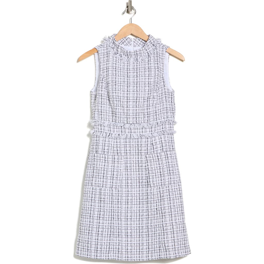 Eliza J Roll Neck A-line Tweed Dress In White
