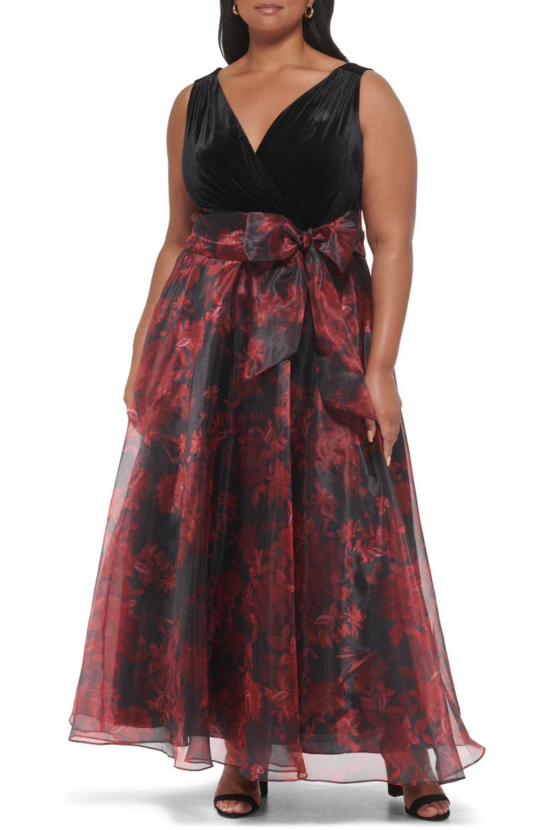 Sleeveless Surplice Bodice Gown, Main, color, BLACK RED