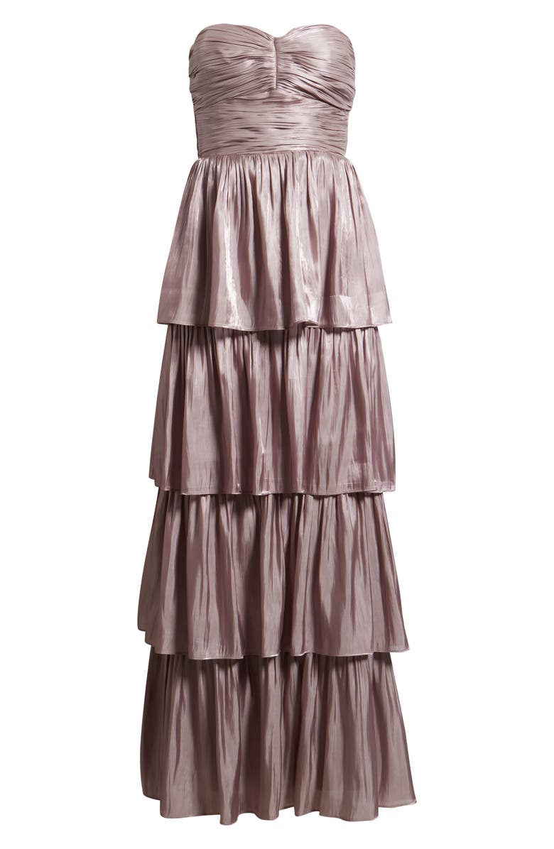Lulus Bella Tiered Strapless Gown, Alternate, color, Dusty Lavender