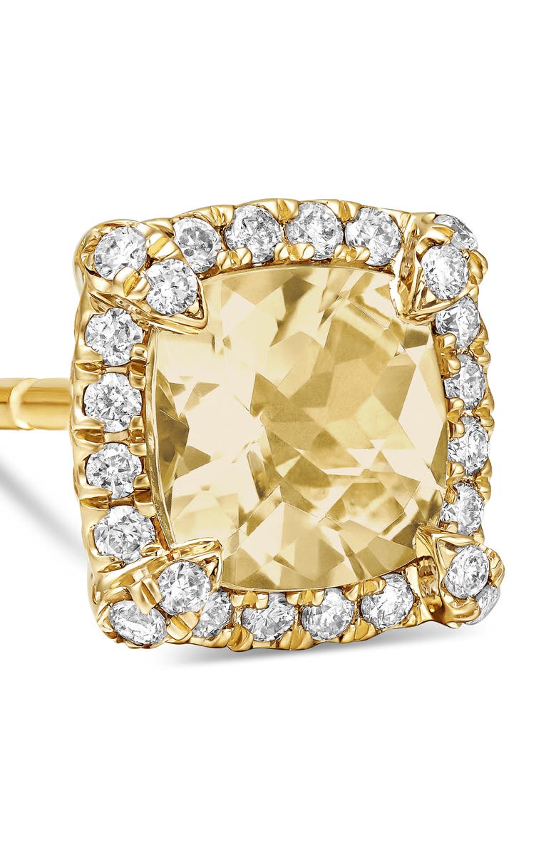 David Yurman Petite Chatelaine<sup>®</sup> Pavé Bezel Stud Earrings in 18k Gold, Alternate, color, Champagne Citrine