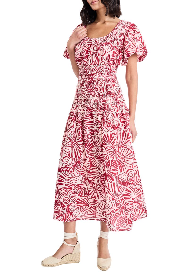 Smocked Waist Puff Sleeve Maxi Dress, Alternate, color, CREAM/ BRICK