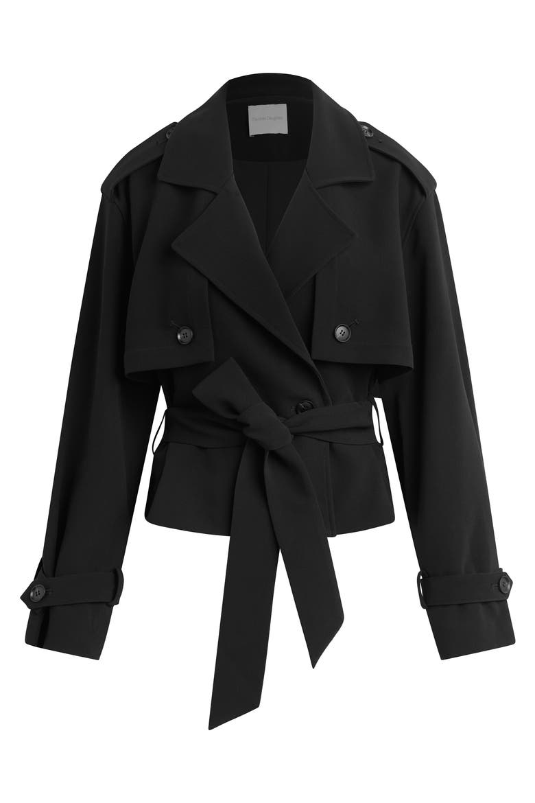 The Charles Crop Trench Coat, Alternate, color, BLACK
