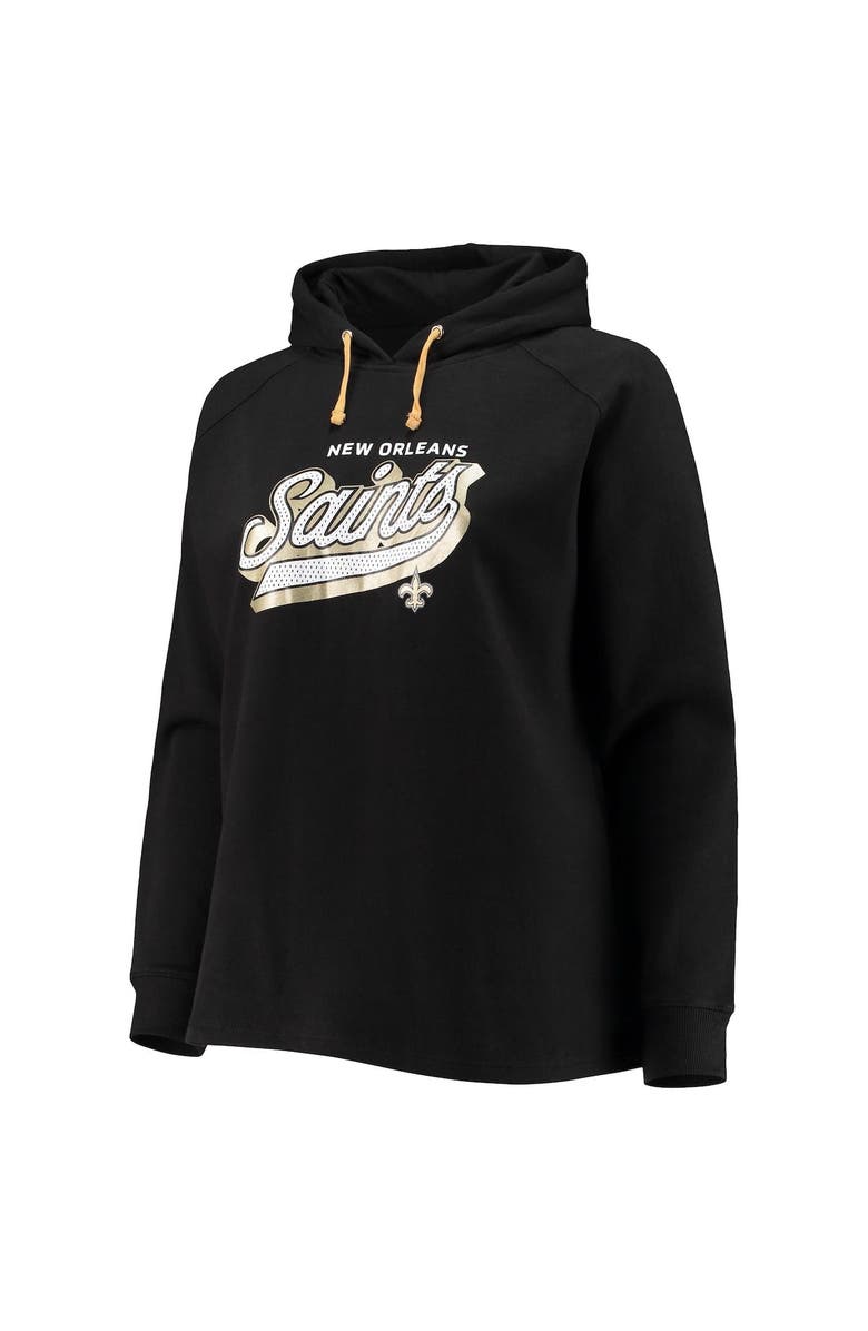 FANATICS Women's Fanatics Branded Black New Orleans Saints Plus Size First Contact Raglan Pullover Hoodie, Alternate, color, 