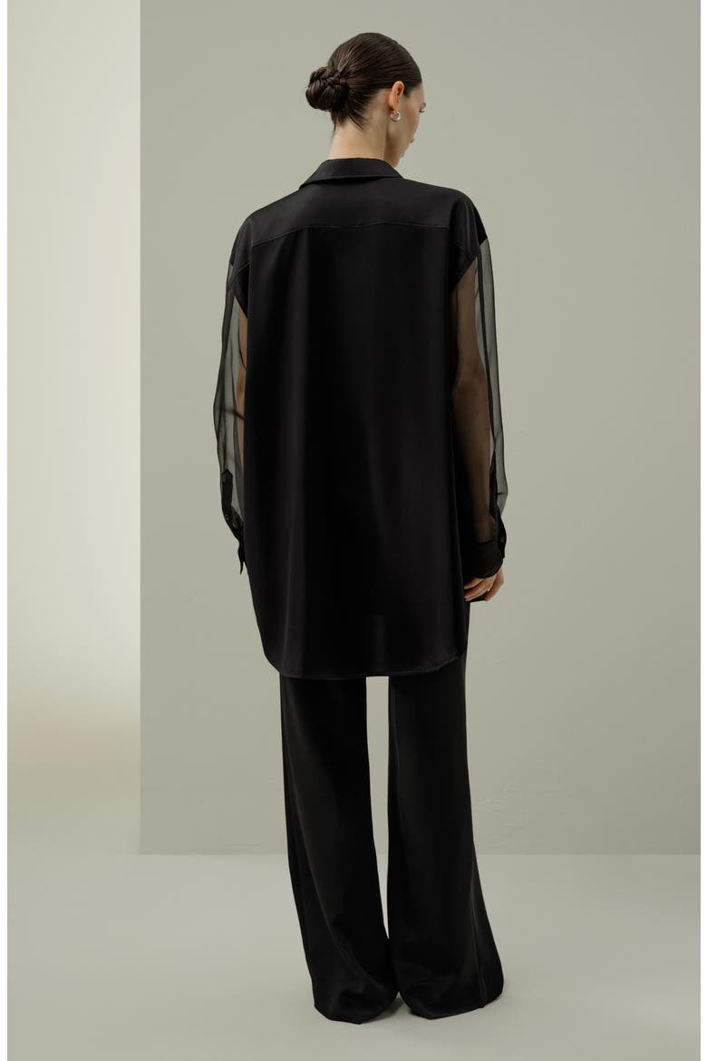 Women's Silk Blouse with Organza Sleeves, Alternate, color, Black