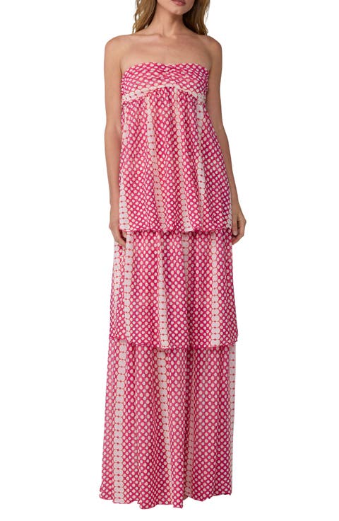 Joanne Dotted Strapless Tiered Maxi Dress