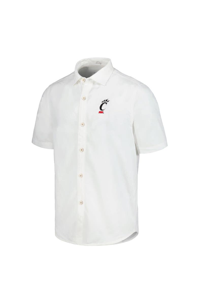 Tommy Bahama Men's Tommy Bahama White Cincinnati Bearcats Coconut Point Palm Vista IslandZone Camp Button-Up Shirt, Alternate, color, White