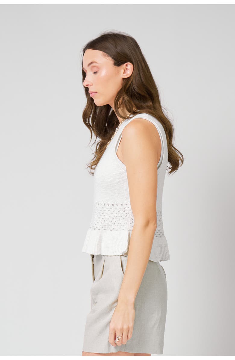 Central Park West Birdie Pointelle Peplum Top, Alternate, color, White