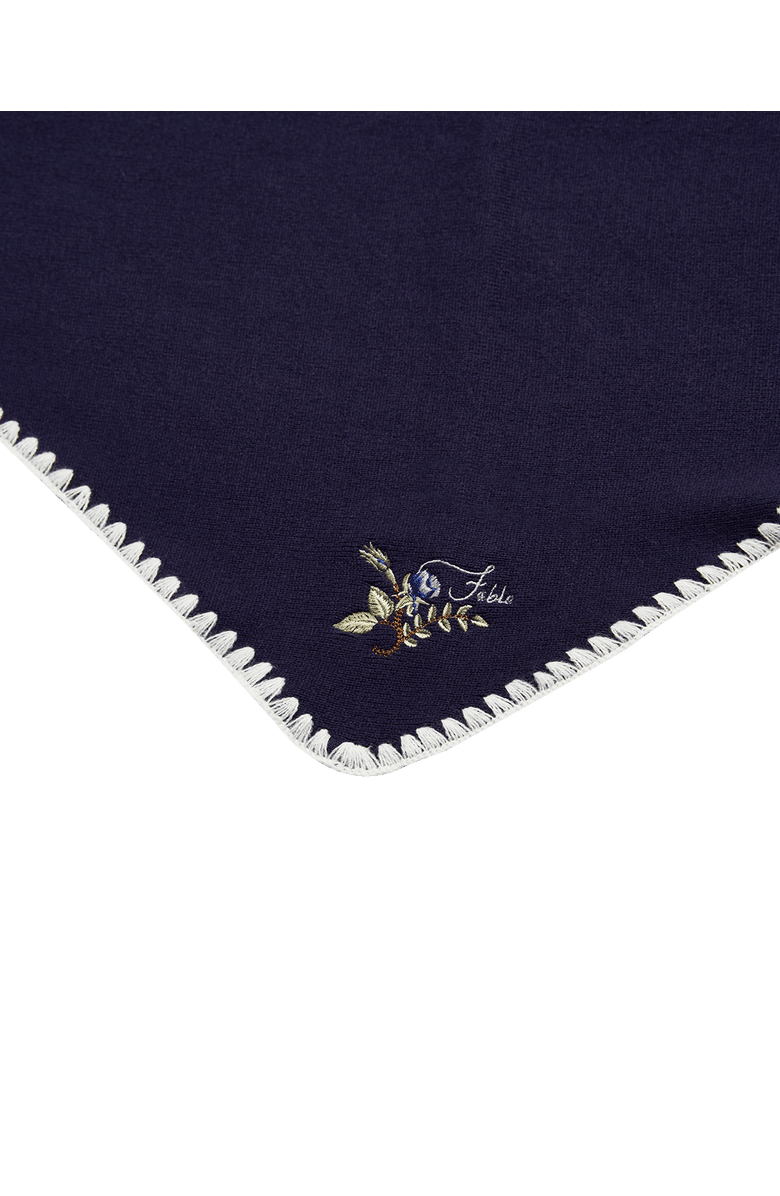 Fable England Triangle Blanket-Stitch Blue Scarf, Alternate, color, Midnight Blue