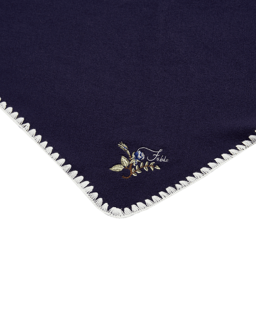 Fable England Triangle Blanket-stitch Blue Scarf In Blue