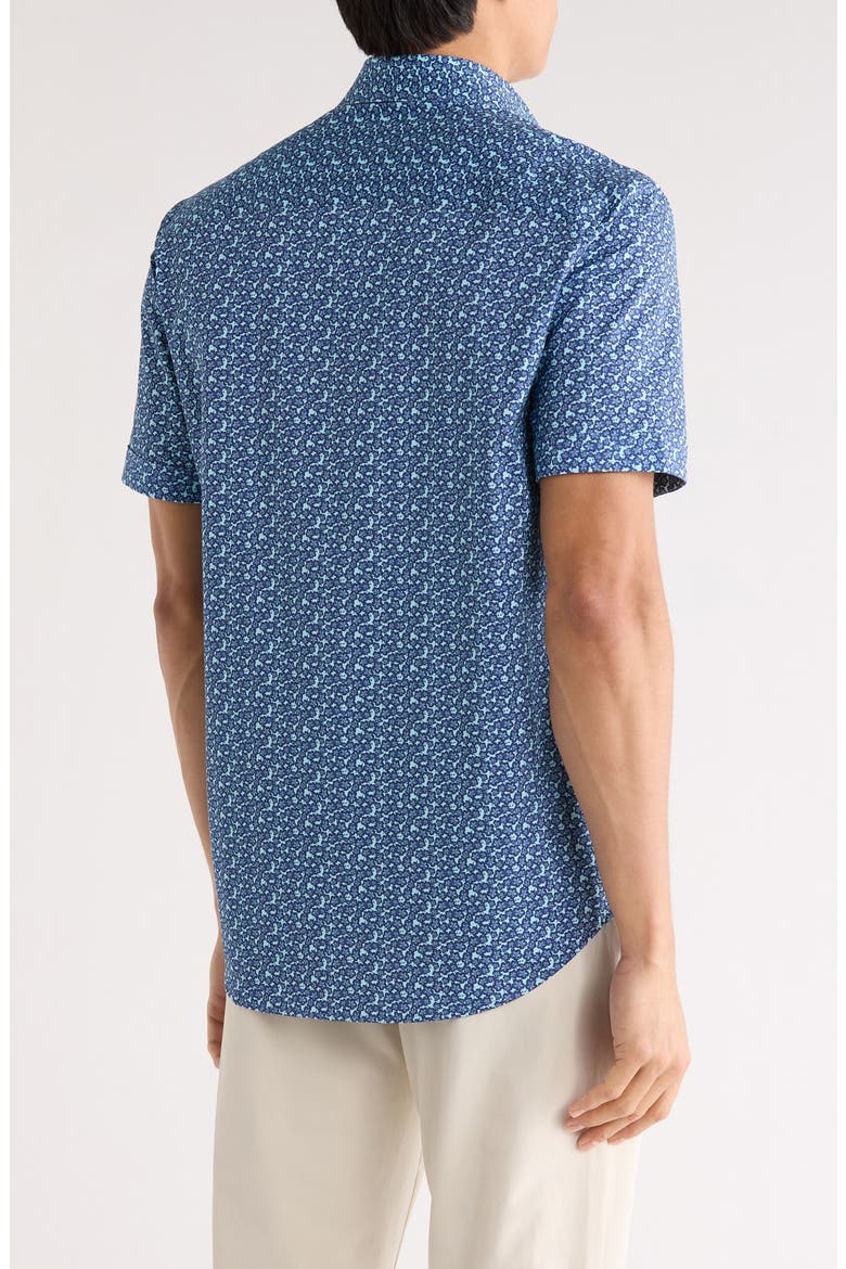 Floral Print Short Sleeve Button-Up Shirt, Alternate, color, AQUA