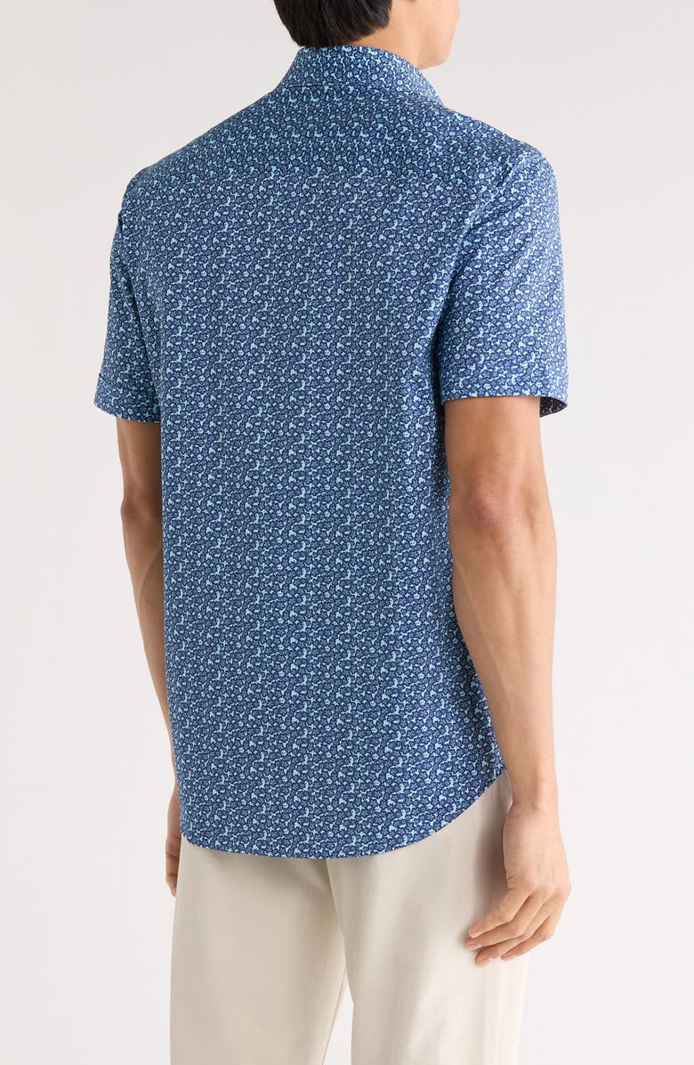 Bugatchi Floral Print Short Sleeve Button-Up Shirt, Alternate, color, Aqua