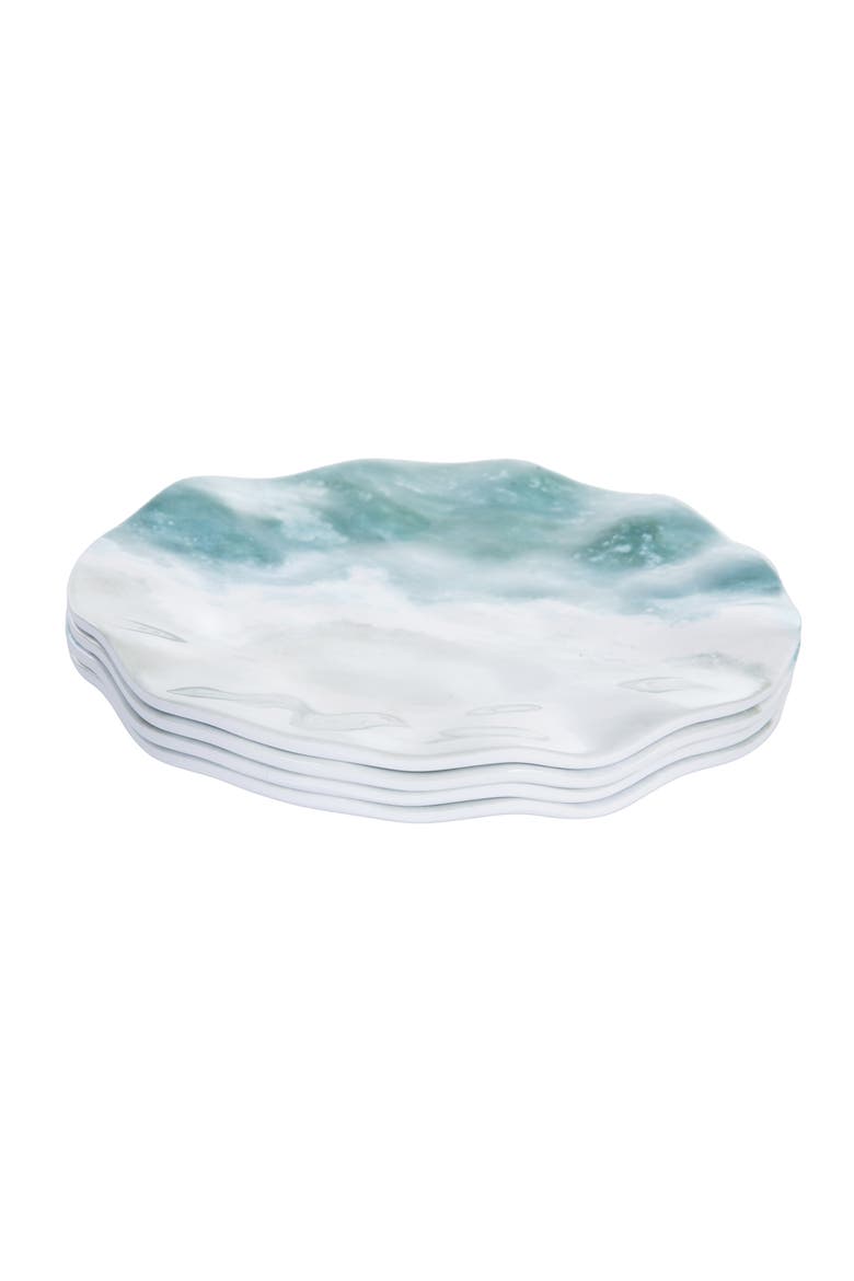 Shoreline Melamine Set of 4 Salad Appetizer Serving Plates 6.38", Alternate, color, Blue