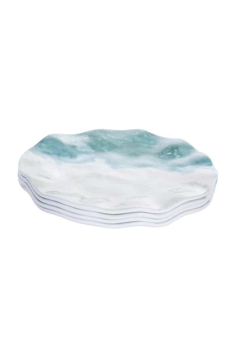 Beachcombers Shoreline Melamine Set of 4 Salad Appetizer Serving Plates 6.38", Alternate, color, Blue