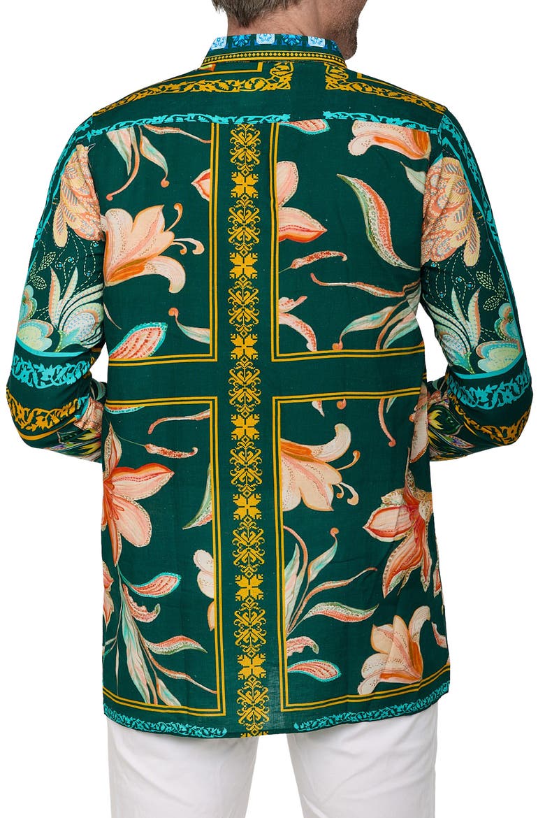 Extra Trim Fit Print Linen & Cotton Button-Up Resort Shirt, Alternate, color, GREEN