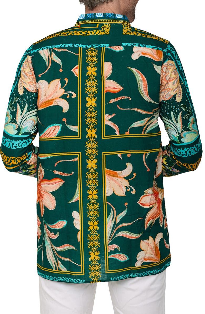 RANEES Extra Trim Fit Print Linen & Cotton Button-Up Resort Shirt, Alternate, color, Green