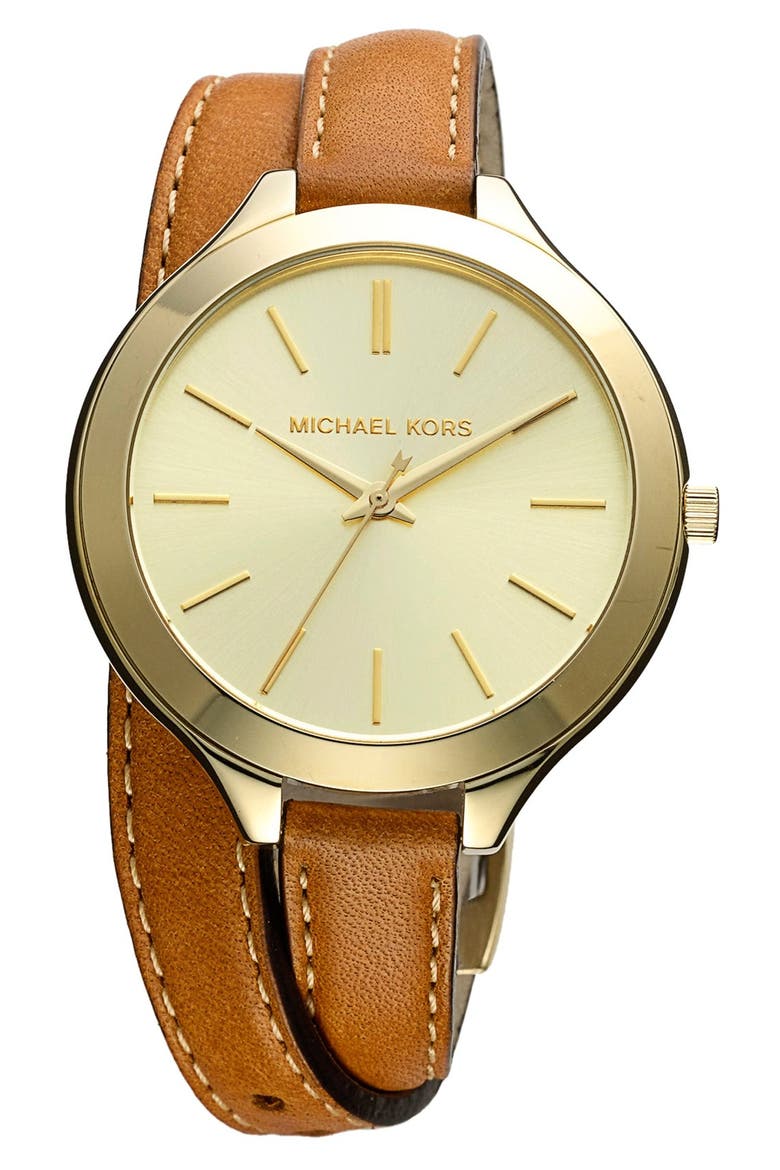 Double Wrap Leather Strap Watch, 42mm, Main, color, BROWN