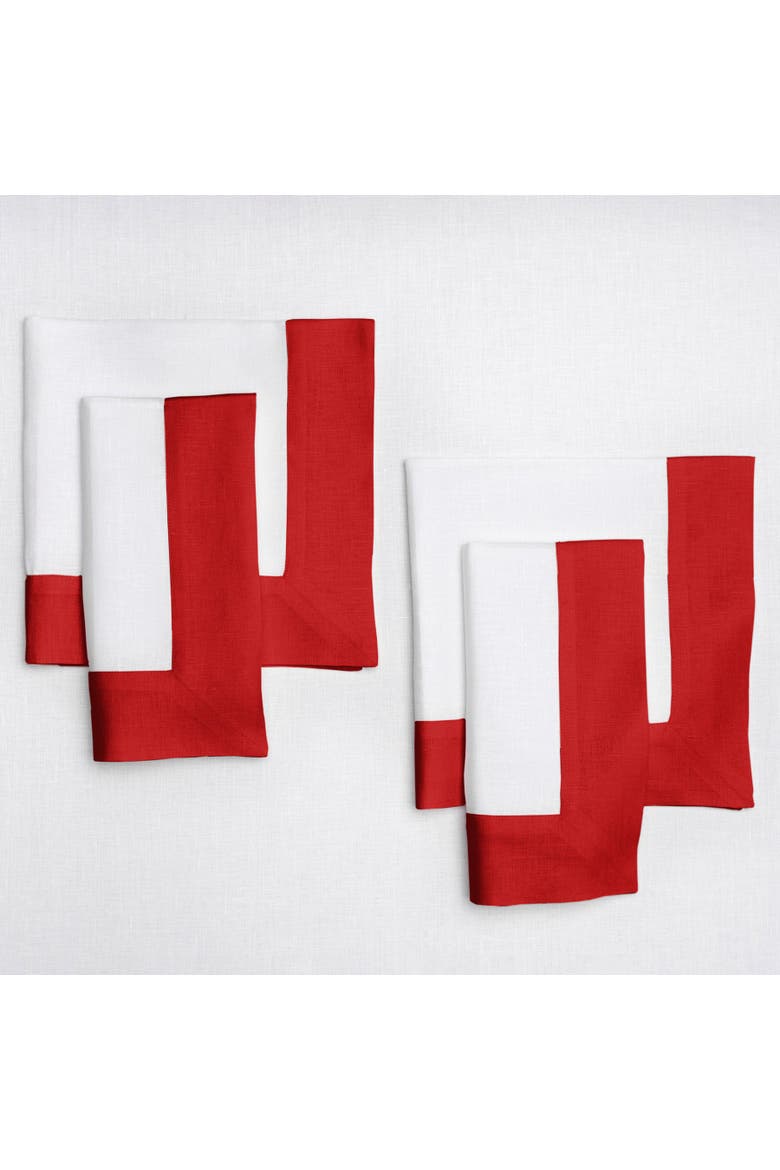 Linen Dinner Napkins Set of 4, 20 x 20" - Contempo, Main, color, Red and White