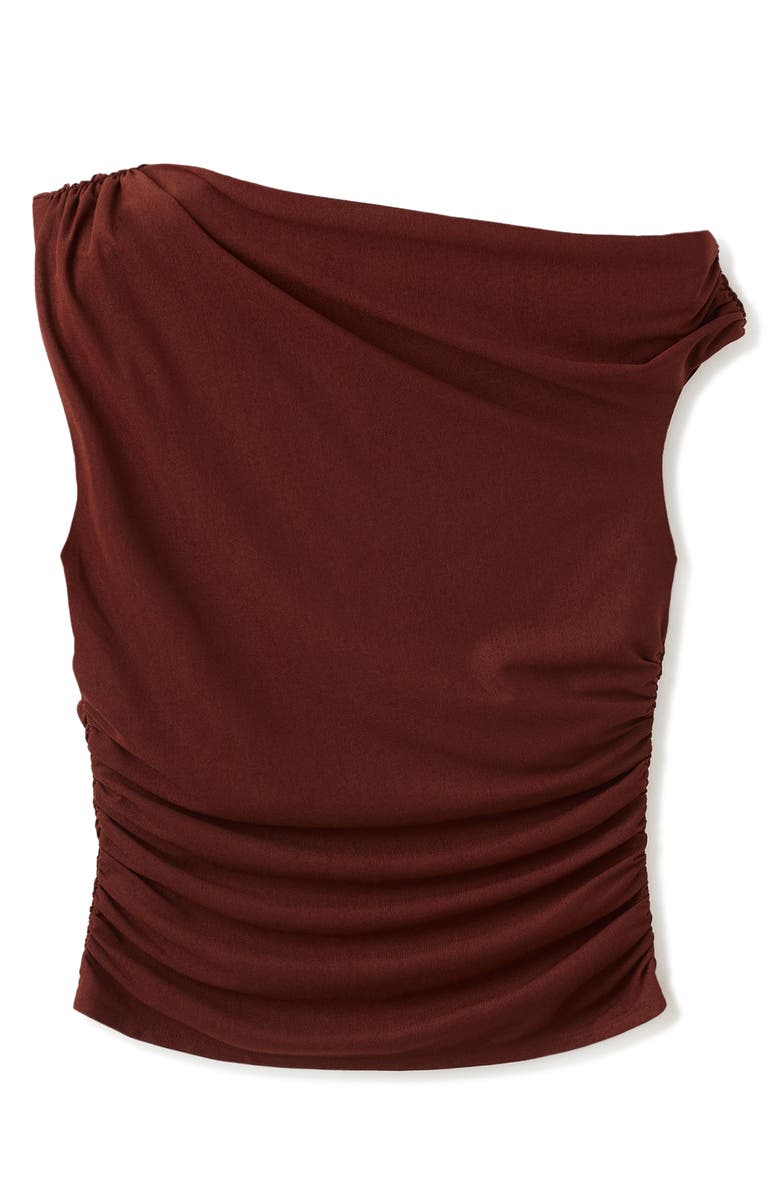 MANGO Asymmetric Ruched Top, Main, color, Russet