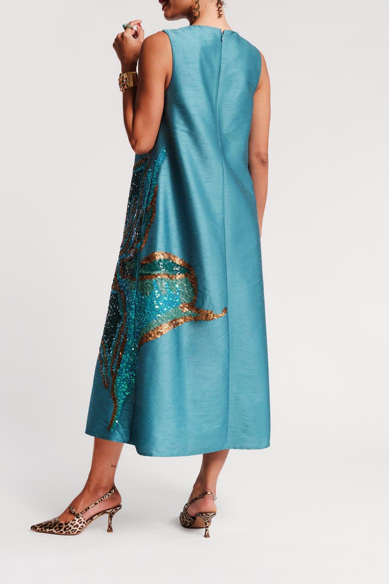 Alice Midi Dress Fringed Tulip, Alternate, color, Teal